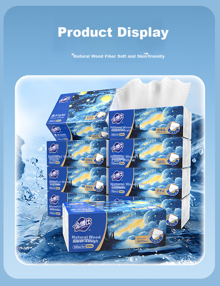 Jinboshi Starry Sky Series Facial Tissues, 3-Ply Extra Thick, 100 Sheets*24 Packs, Soft Tissues, Whole Box Toilet Paper, Napkins, Bathroom Tissue 9