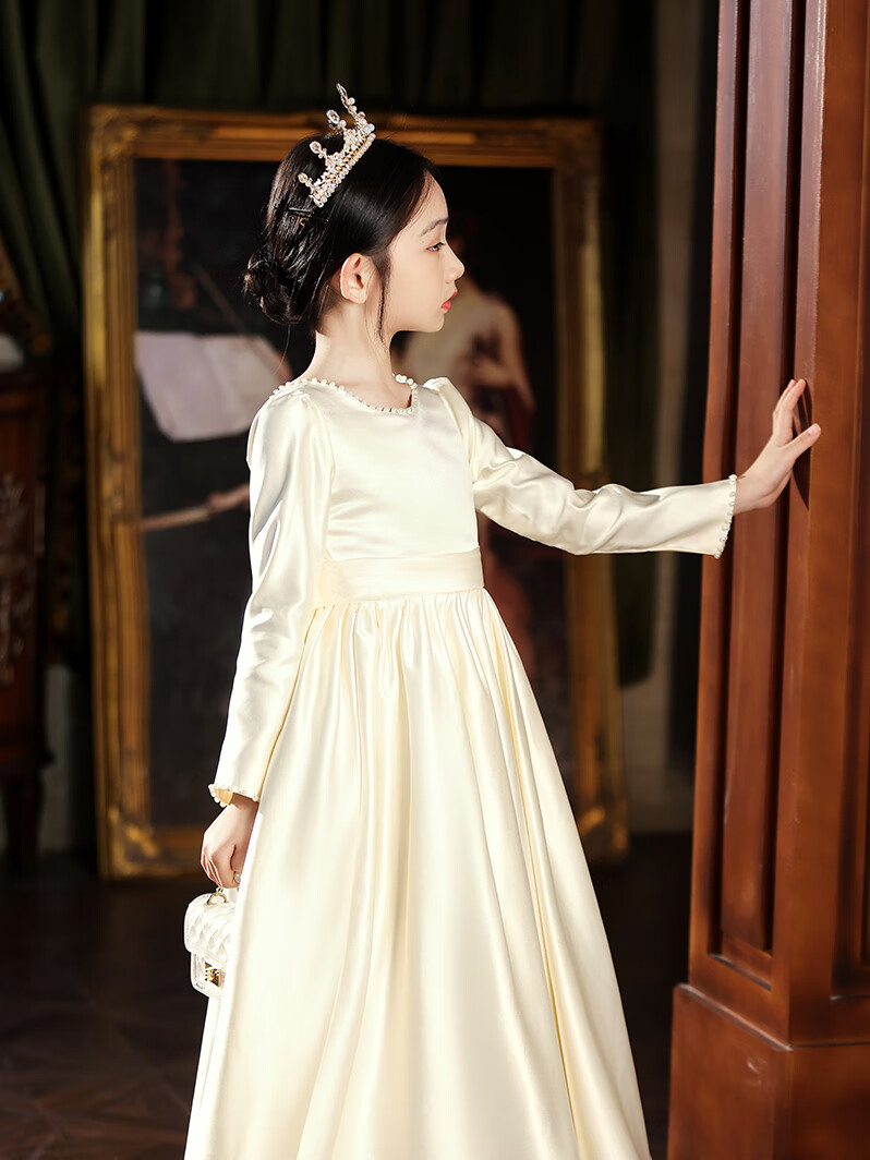 Hanquan High-End Girls' Piano Performance Dress Cello Concert Dress Host Princess Dress Girls' Birthday Party Autumn Winter 6