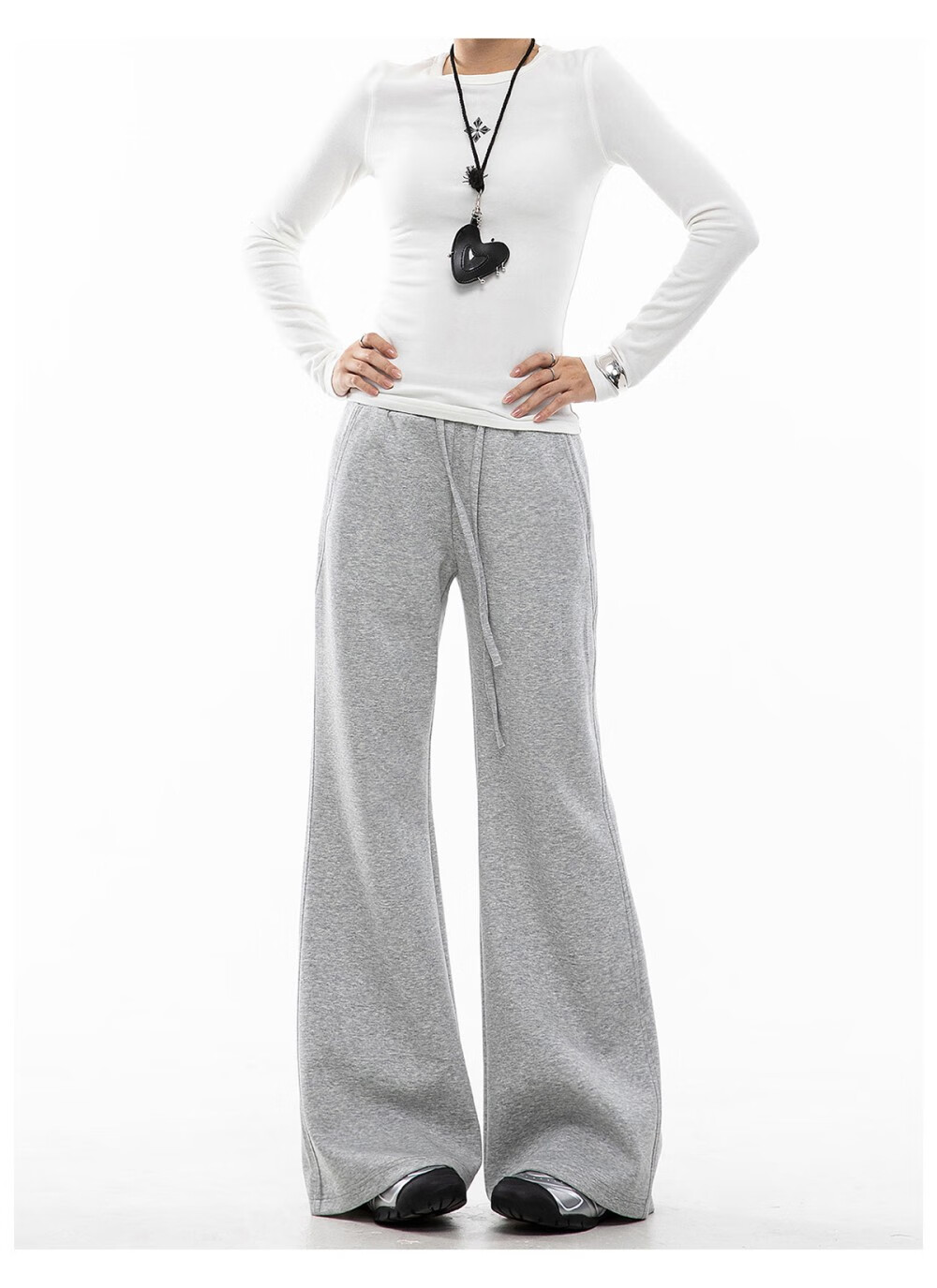 ICH MODE American Style Slight Flare Khaki Pants Women Autumn Winter Slim Wide Leg Casual Sports Sweatpants Heather Gray XL 8
