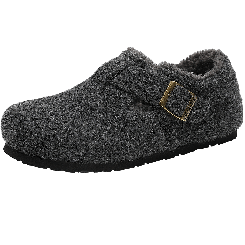 ZHR Women's Winter Cotton Shoes with Fleece Lining Warm Birkenstock Style Non-Slip Snow Boots JQ07FFB Dark Gray Size 35
