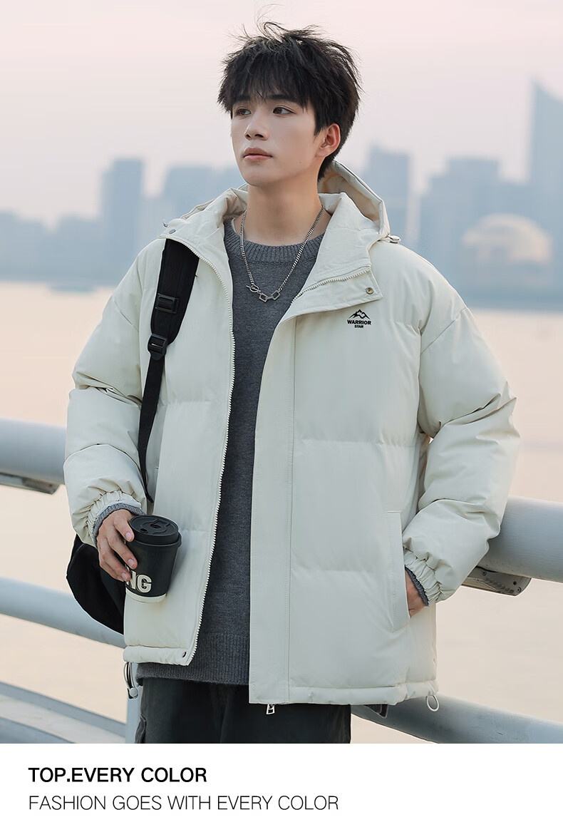 Warrior Men's Winter Thickened Cotton Padded Mid-Length Hooded Student Puffer Jacket New Year Coat 17