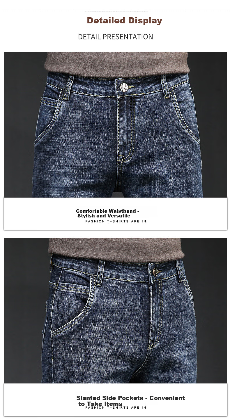 JEANSWEST OUTDOOR Men's Jeans, Spring And Autumn Business Casual Loose Straight-Leg Elastic Versatile Pants for Young And Middle-Aged, Blue-Gray, Size 32 11