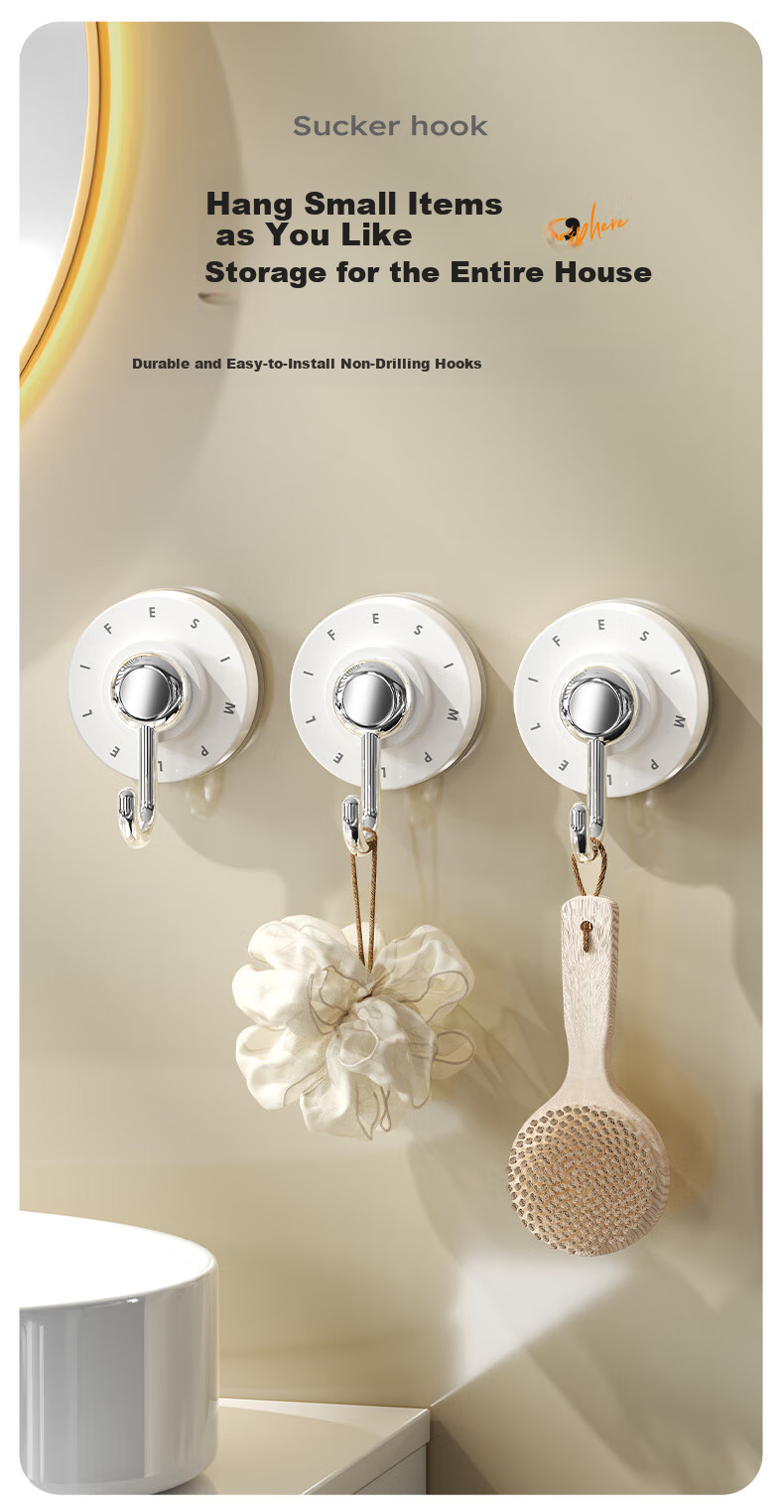 Baicaoyuan Suction Cup Hooks, No Drilling Required, Strong Load-Bearing, Vacuum-Adhering, Traceless, for Bathroom Towels And Kitchen, 3 Pieces 1