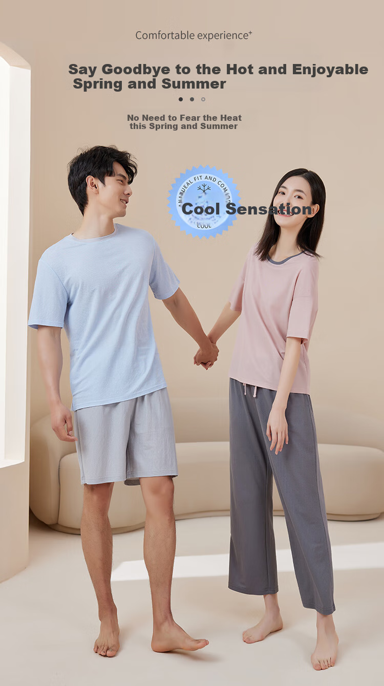 Yiershuang [Cooling] Women's Loungewear Set, Short-Sleeve Top And Long Pants, Comfortable Loose Pajamas for Wome 1