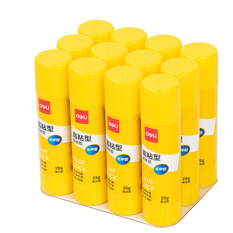 Deli 25g High-Adhesion PVP Solid Glue, Strong Adhesive, Formaldehyde-Free Quick-Drying Durable Glue Stick, Student Back-To Stationery, 12-Pack Office Supplies, 27051