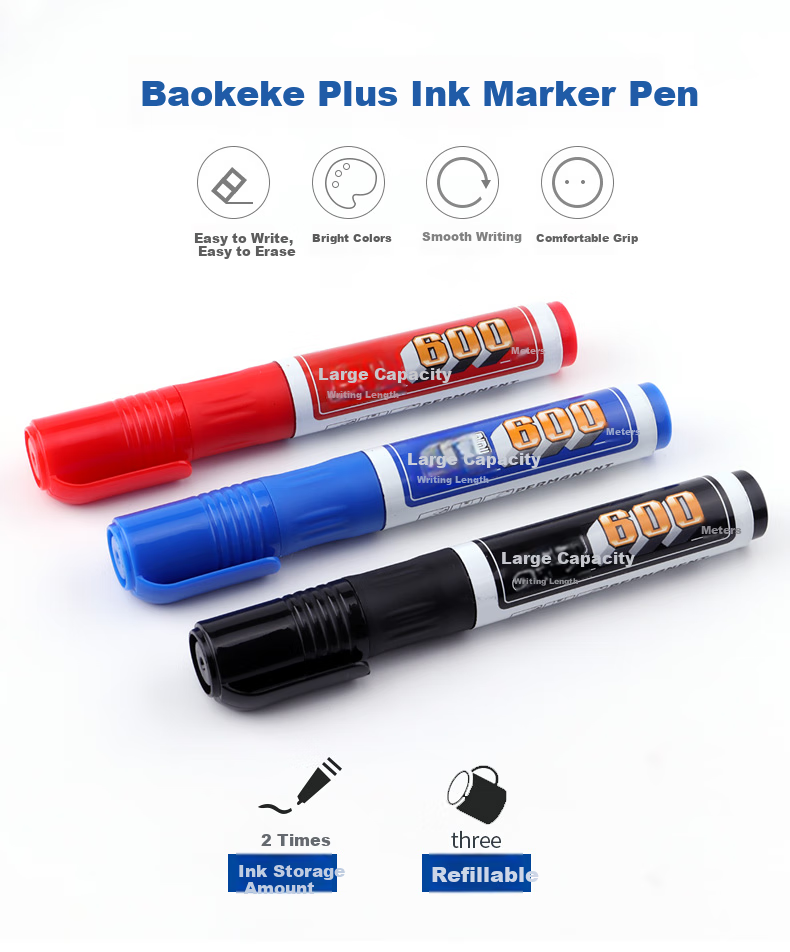 BAOKE MP270 Black Oil-Based Marker Pen, Chubby Tip, Thick Marker, Refillable Ink, 12 Pcs/box 1