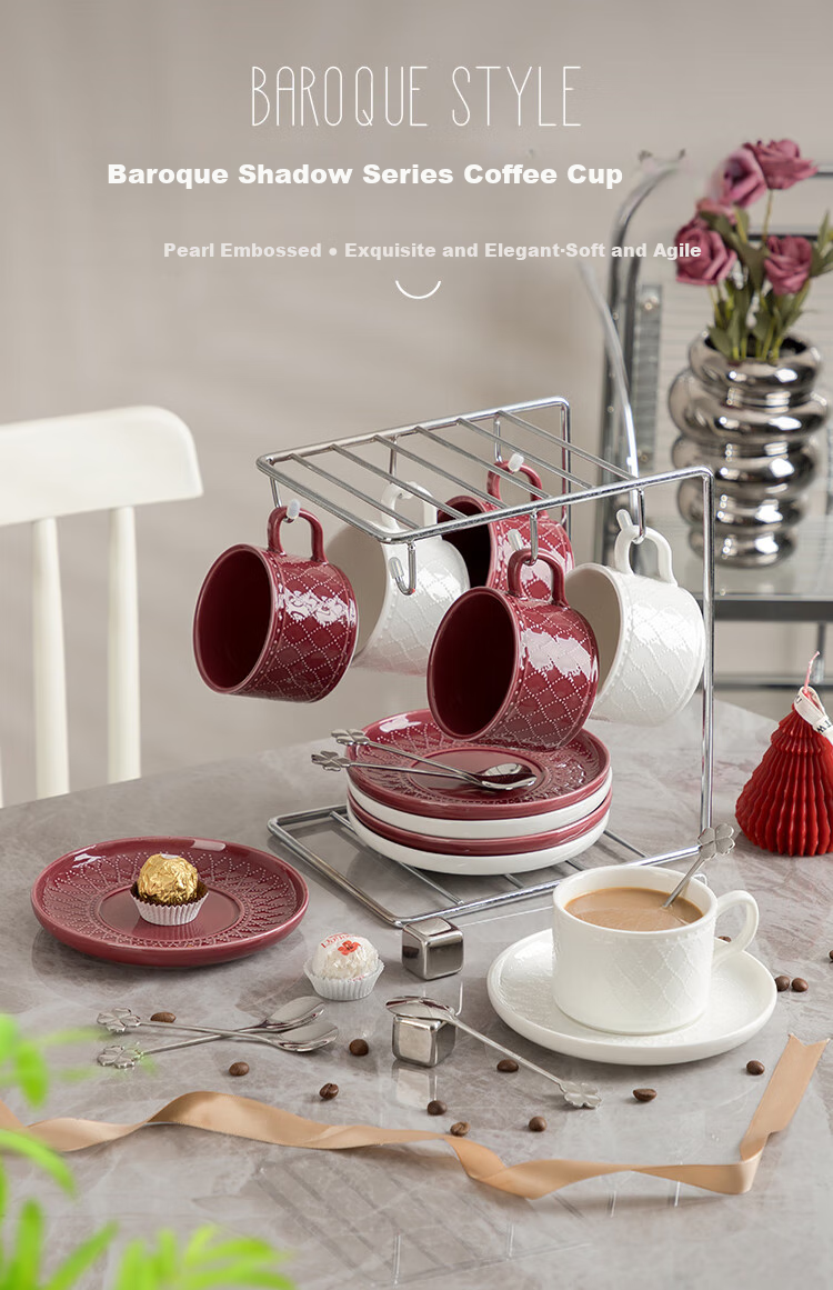 Banwushenghuo High-End European Style Coffee Cup Set with Ceramic Cups And Saucers, Luxurious Afternoon Tea Cups for Office And Home Use 1