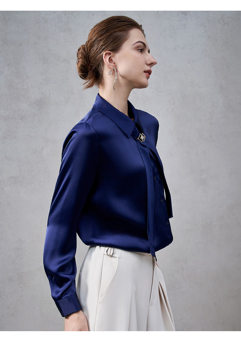 G2000 Satin Fabric with Brooch Tie Women's 2025 Autumn Winter Long Sleeve Casual Shirt Mall Edition 14