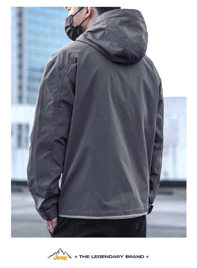 JEEP Men's Spring Autumn Hooded Jacket Casual Trendy Gray XL 1