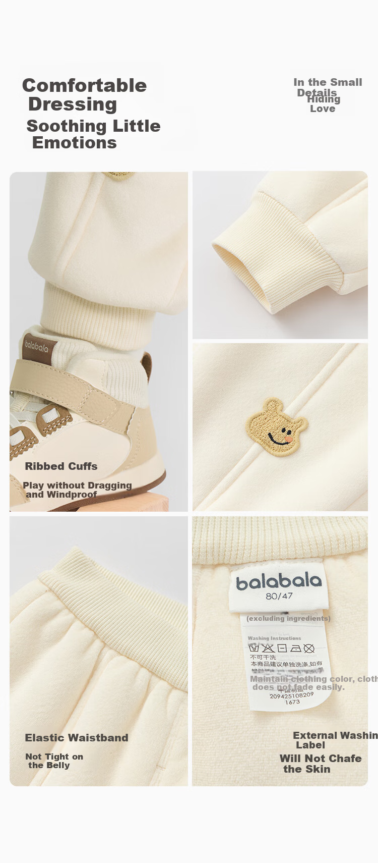 BALABALA Children's Clothing, Baby Long Pants with Fleece Lining for Warmth, Elastic Ankle Trousers, Winter Wear, Boys And Girls Pants, Cute Sports Pants 6