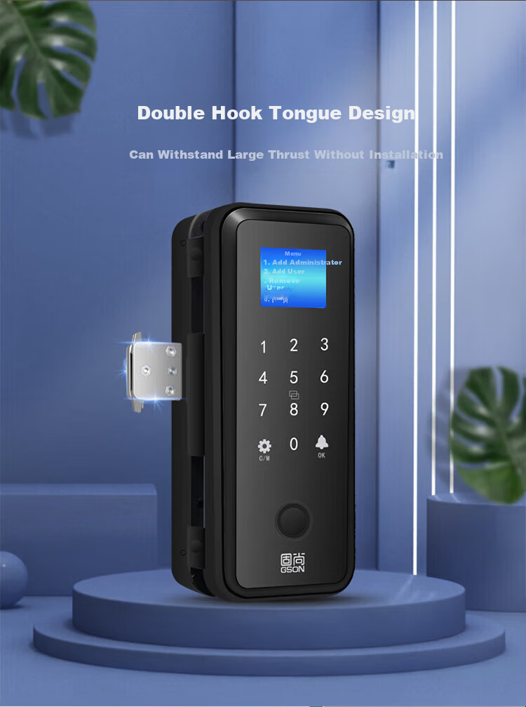 GSgushangGSON Glass Door Password Lock, Double-Door Office Electronic Smart Fingerprint Password Access Control Attendance All-In Machine, Large Size Metal Lock Body with Installation Included 1