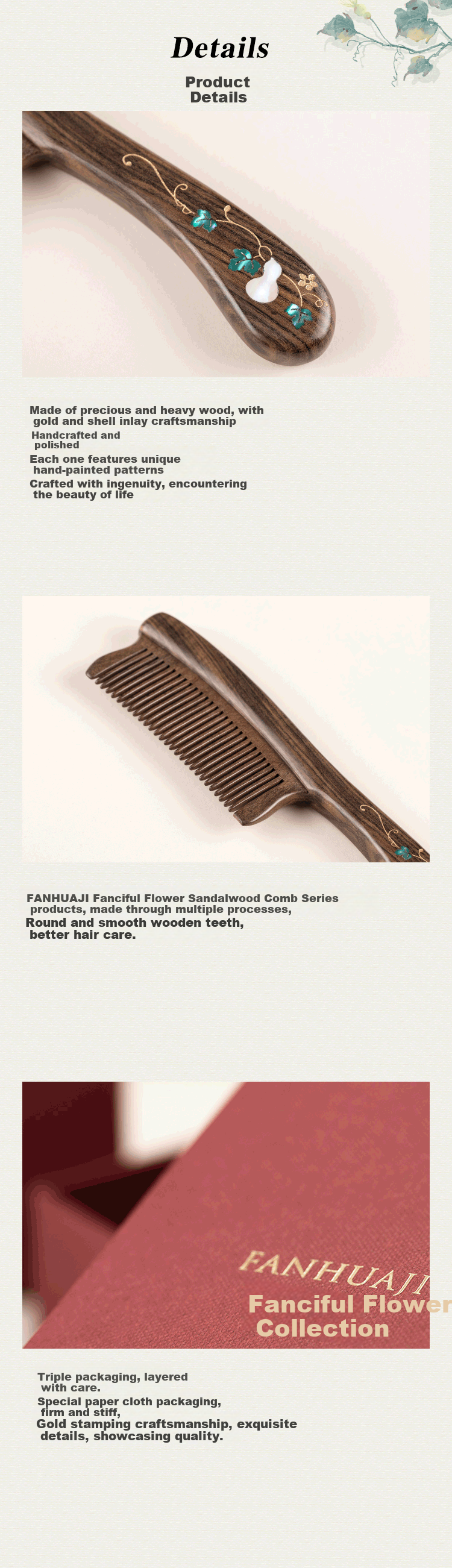 FANHUAJI Wooden Comb Gift Box, Mother's Day, 520, Valentine's Day, Birthday Gift, Confession, Present for Girlfriend, Wife, Female Friends, Souvenir 2