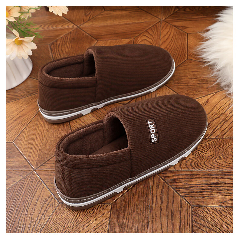 TZLDN Men's Cotton Shoes Autumn Winter Warm Couple Full Coverage Wool Slippers Men's Closed Heel Cotton Slippers Women's 4