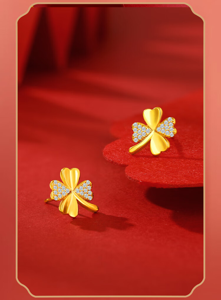 Jinliufu Auspicious Earrings Pure Silver Gold S925 Silver Morning Clover Lucky Birthday Gift 6