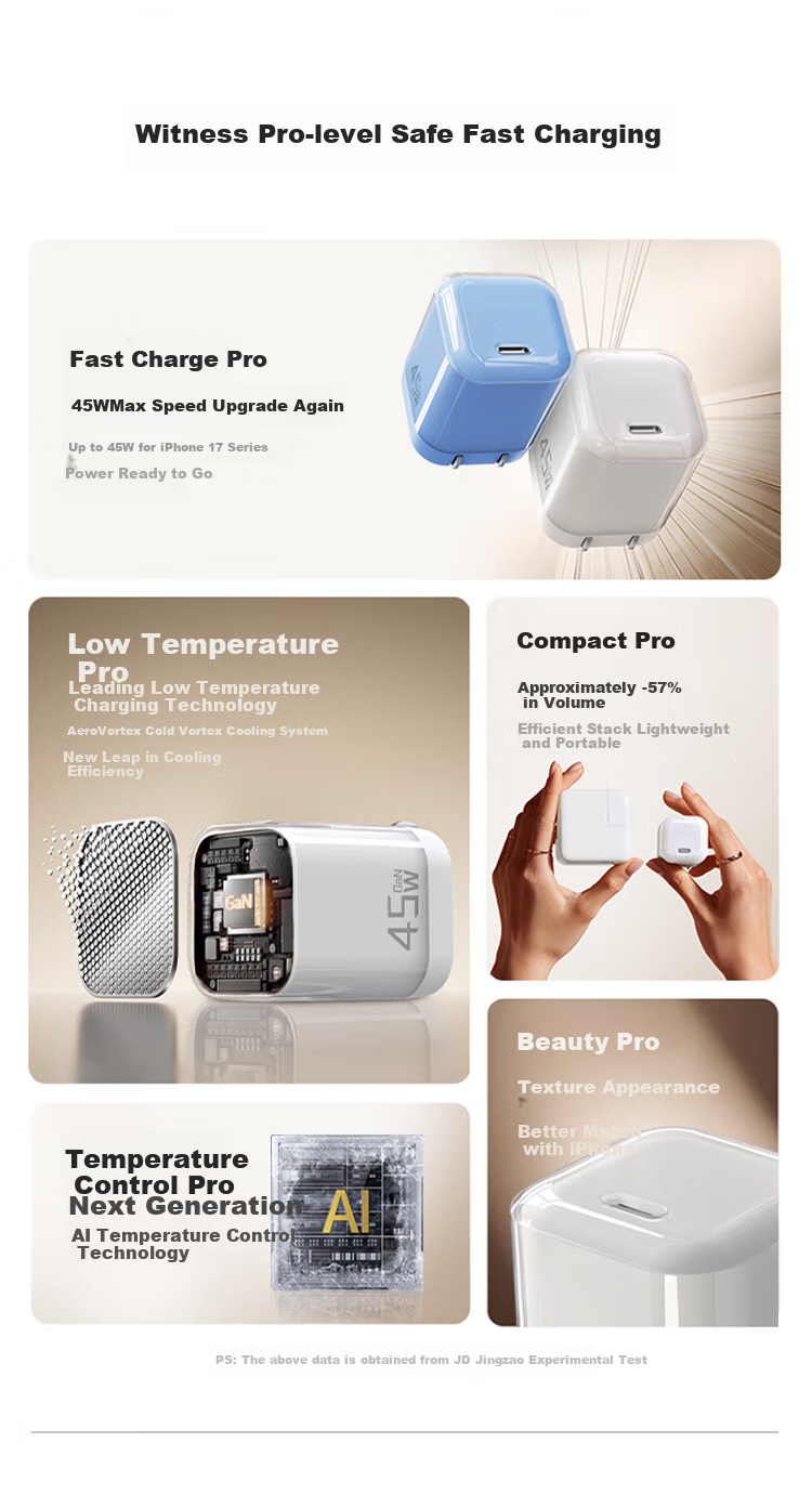 JD Original [iPhone18/17 Exclusive] 45W Gallium Nitride Apple Charger, IPhone18/17 Pro Max Charging Head, Type-C Low Temperature Fast Charging, Compatible with 40W And 35W Fast Charging 3