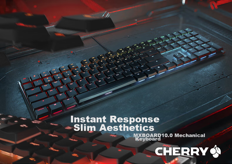 CHERRY MX10.0 Mechanical Keyboard, Wired Keyboard, Gaming Keyboard, RGB Lighting Effects, Ultra-Thin Body, Alloy Shell, Black, MX LP Switches 1