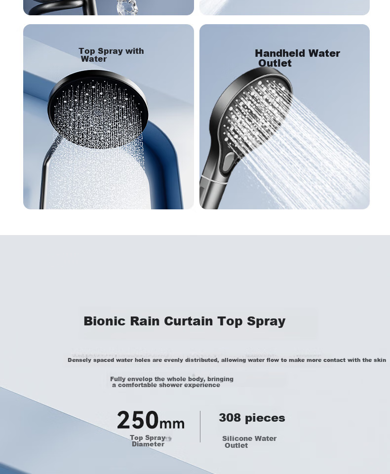 SSWW Bathroom Shower Head, Piano Shower Head Complete Set, Integrated Shower System, Fine Copper Bathroom Shower Sprayer TS9 6
