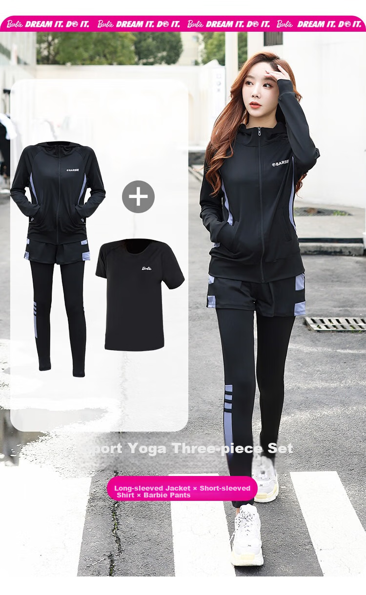 Barbie Sports Set of 3 Pieces for Women, Badminton Fitness Wear, Loose Casual Outfit, Running Clothes, Women's Sportswear Set 1