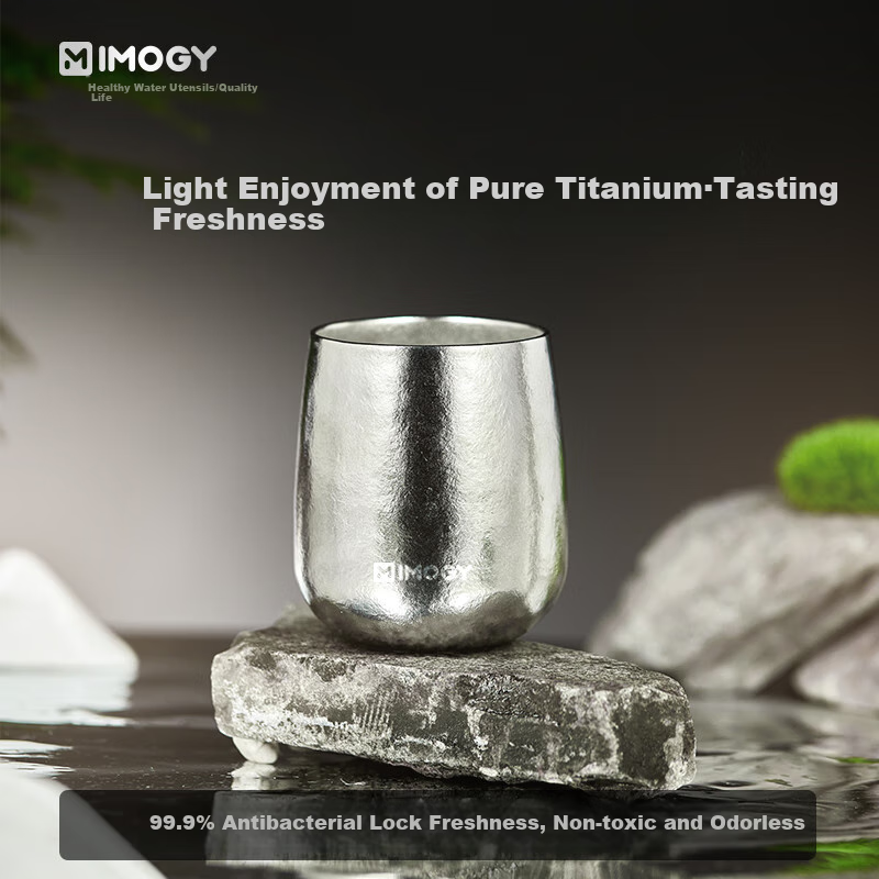IMOGY Double-Layer Pure Titanium High-End Open Cup, Mini Compact Portable Office Cup, Simple Water Cup, Home Coffee Mug
