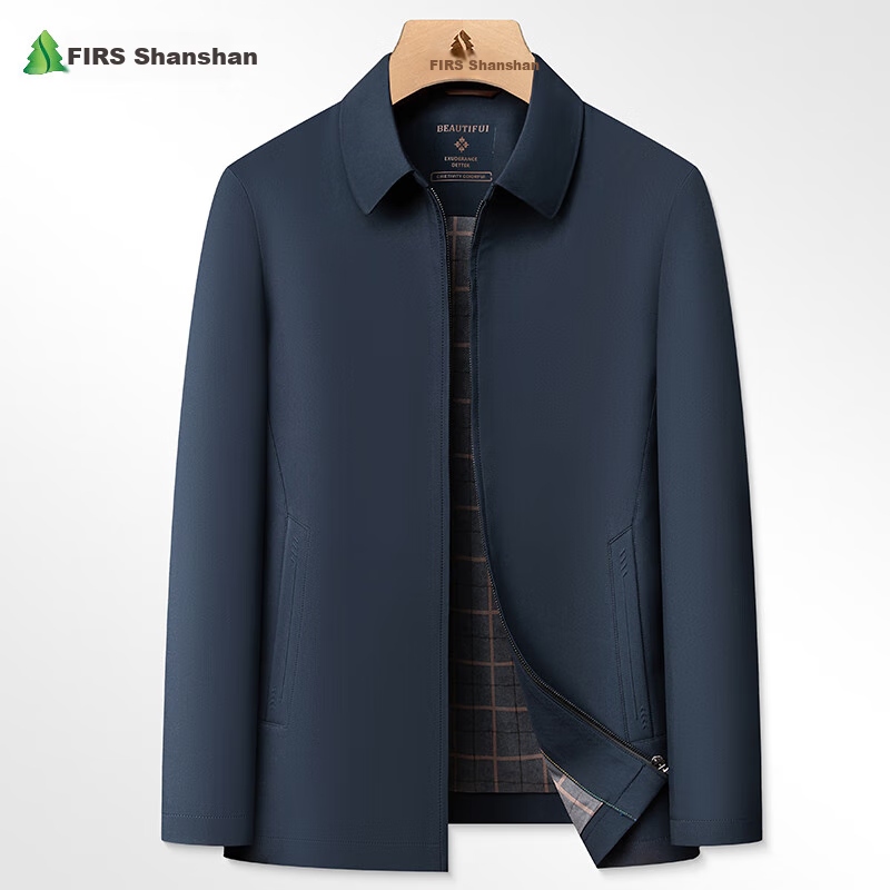 FIRS Men's Jacket, Middle-Aged And Young Men's Spring And Autumn Outerwear, Turn-Down Collar Business Casual Solid Color Executive Workwear Jacket, Dad's Clothing