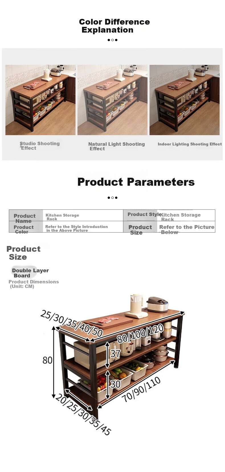 Quanpinwu Kitchen Storage Rack, Multifunctional Floor Cabinet, Cutting Table, Workbench, Sideboard Storage Rack, Narrow Cabinet, Coffee Table, 83 14