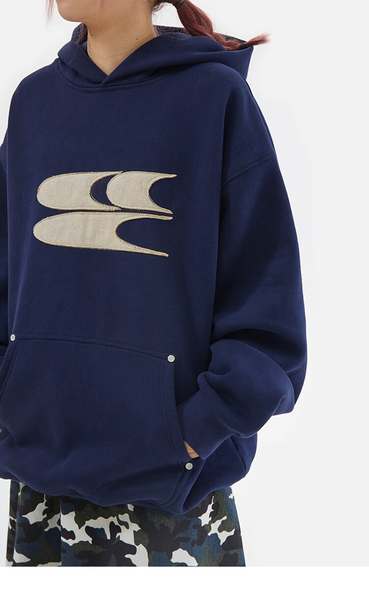 Crying Center Blue Wool Layered 3C Logo Fleece Sweatshirt Deep Blue S [Wen Qi Same Style] 21