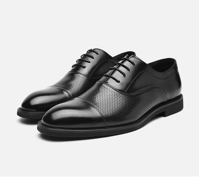 HLA Men's Leather Shoes, Business Oxford Formal Comfortable Versatile Leather Shoes HAAPXM1EBA064, Black Height-Increasing Style, Size 41 29