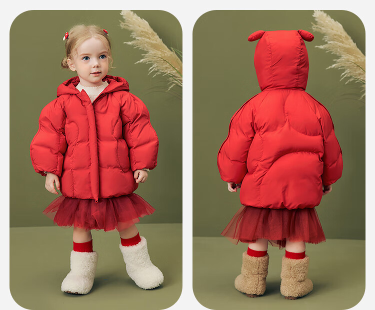 Minibala Girls' Water and Oil Resistant Down Jacket 2025 Winter Cute Design Children's Coat New Year Outfit 6