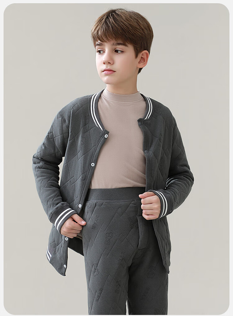 MiiOW Kids Thermal Underwear Boys School Uniform Essential Single Top Innerwear Autumn Winter Cotton Padded Shirt 2