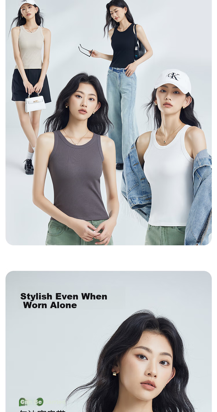 GUJIN Sleeveless Camisole Tank Top Knit Sweater Elegant Inner Wear Can Be Worn Alone Or As Undershirt Cotton No Chest Pads 3