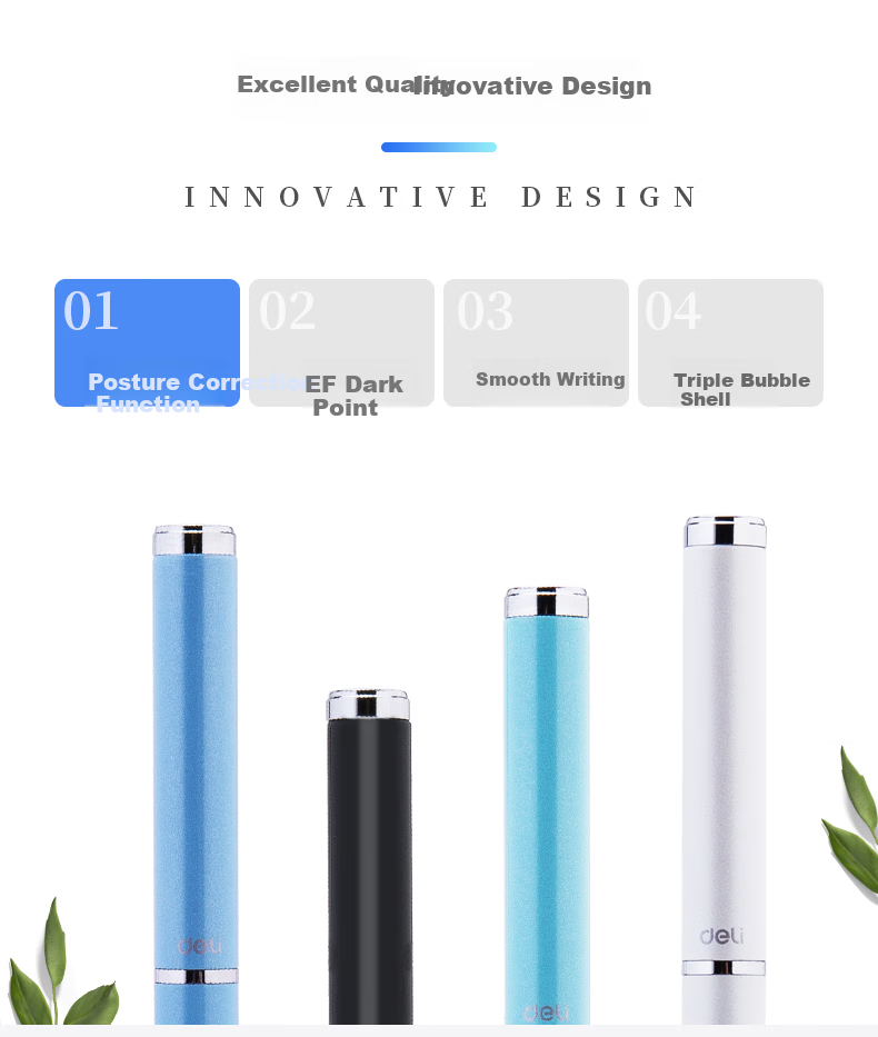Deli EF Dark Tip Fine-Tuned Posture-Correcting Fountain Pen, Ergonomic Pen, Signature Pen, Metal Student Calligraphy Ink Pen, Black, Birthday Gift, EF Tip (Approximately 0.38mm) 2