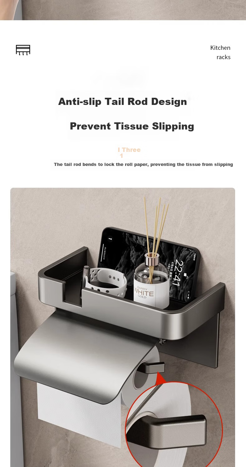 JEPPE Bathroom Tissue Box Holder, Wall-Mounted Toilet Space Aluminum Tissue Dispenser, No Drilling Required, Toilet Paper Roll Holder, Waterproof 2