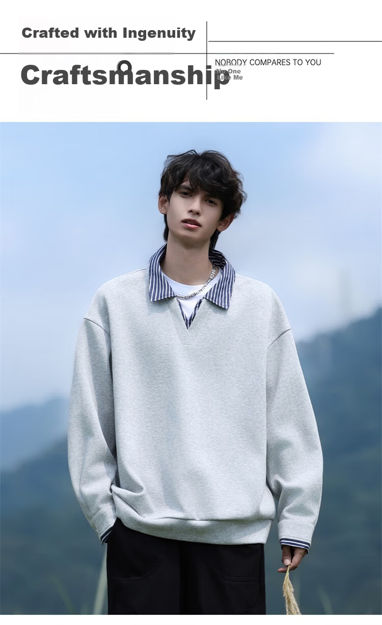 Homlean Men's Two-Piece Style Lapel Sweatshirt Autumn Winter American Trendy Loose Casual Top HP02 Navy Blue 2XL 4