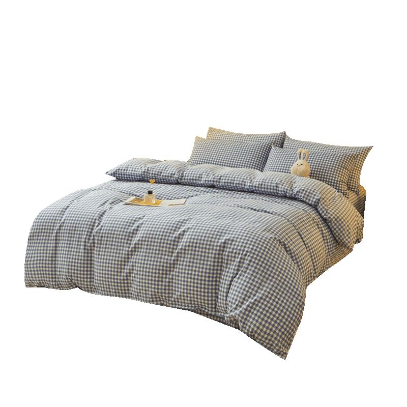 Grace 7A Antibacterial Brushed Bedding Set, Three-Piece Single Dormitory Bed Sheet And Duvet Cover, 1.5*2 Meters, for 1.2m Bed, Blue Small Check Patter