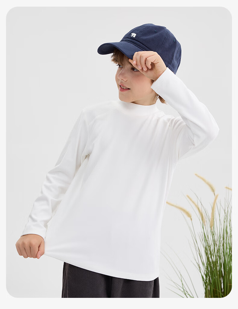 Baleno Boys' Long Sleeve T-Shirt Winter 2025 Warm Innerwear Children's Solid Color Half Turtleneck Base Shirt 4