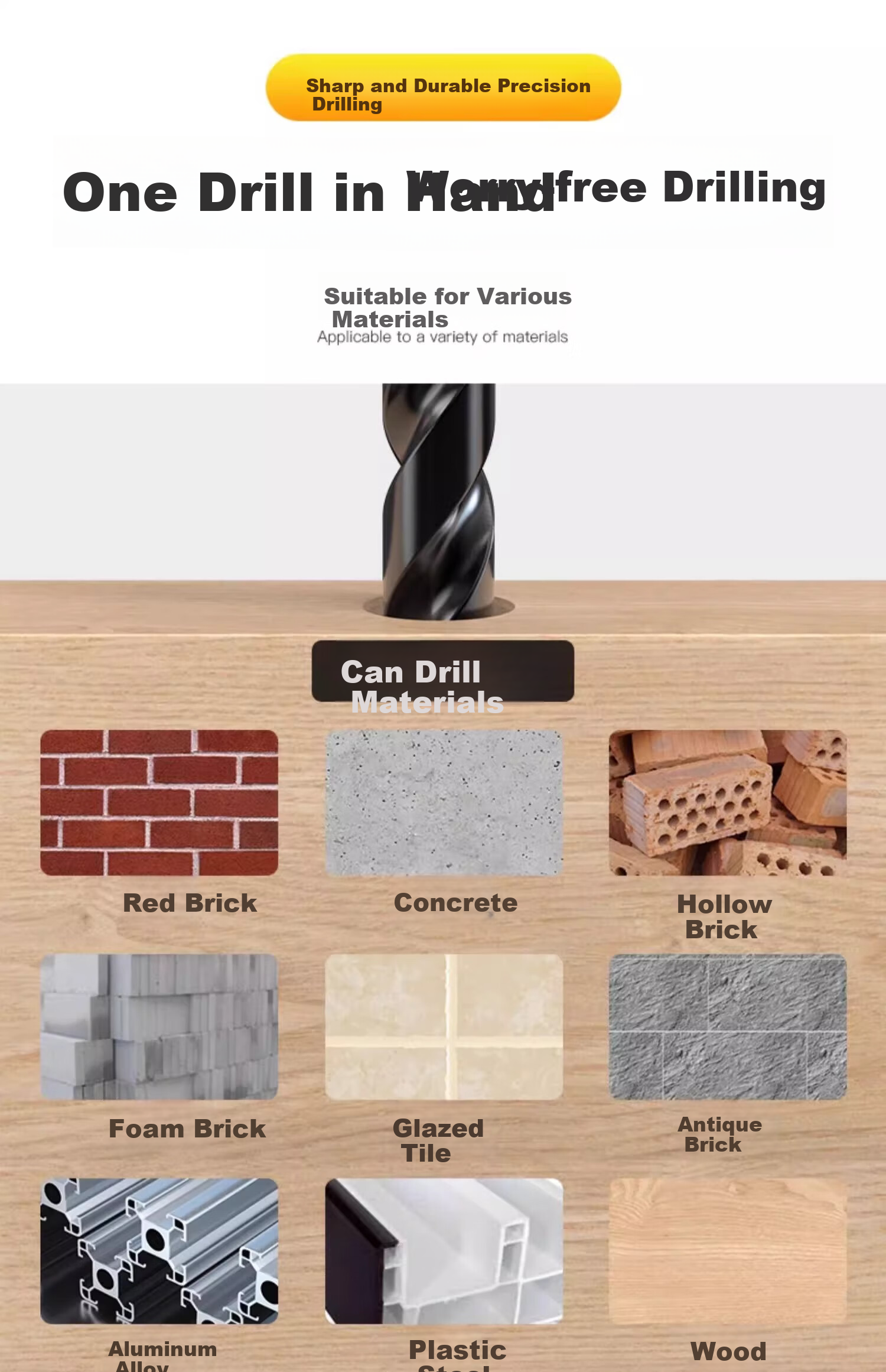 HUHAO Four-Blade Cross-Shaped Ceramic Tile Drill Bit for Concrete And Cement Walls, Electric Hand Drill Hole Cutter Alloy Triangular Drill 6+8mm 1