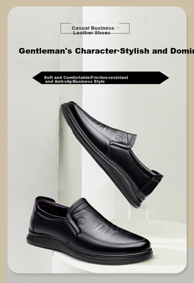 LAORENTOU Men's Genuine Leather Casual Shoes, Top-Grain Cowhide, Breathable Soft Sole, Non-Slip Dad Shoes, TLA212, Black, Size 43 1