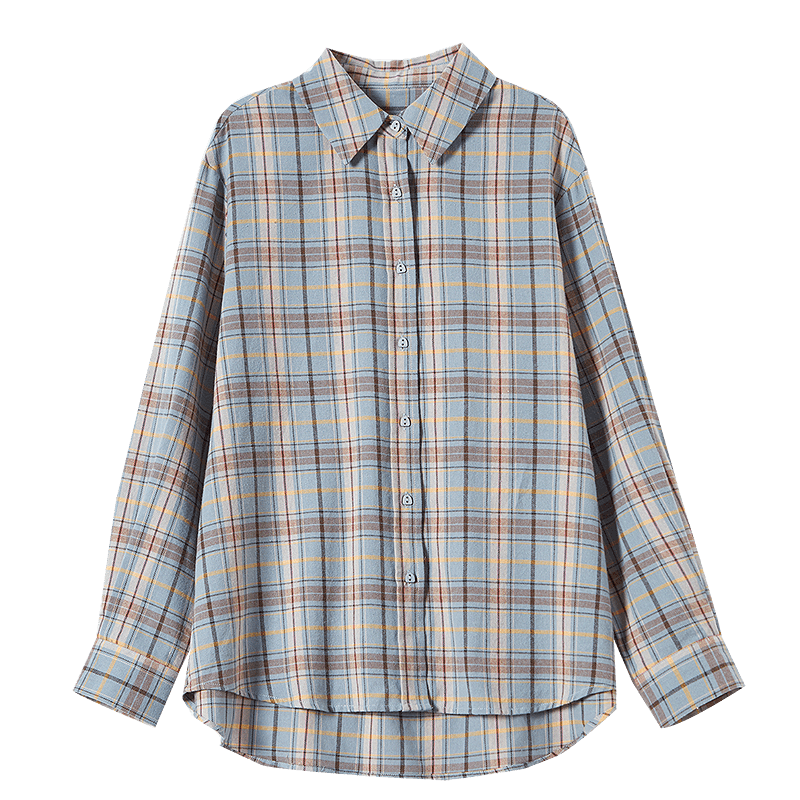 Demana Intellectuals Spring and Autumn Breathable Pure Cotton Retro Plaid Shirt Comfortable Slimming Women's Blouse