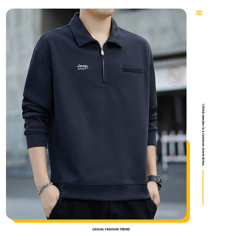 JEEP SPIRIT Men's Sweatshirt, Spring Season, Lapel Collar, Half-Zip, Loose Casual Top, Dark Gray, 4XL 7