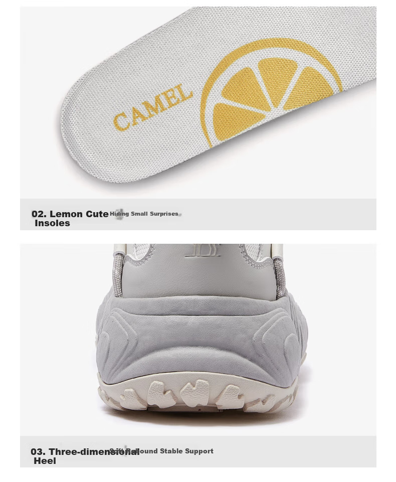 CAMEL [Dilireba's Same Style] Neng Meng Chou Meng Women's Sneakers Casual Sports Shoes L25A202062 Beige/gray 38 49