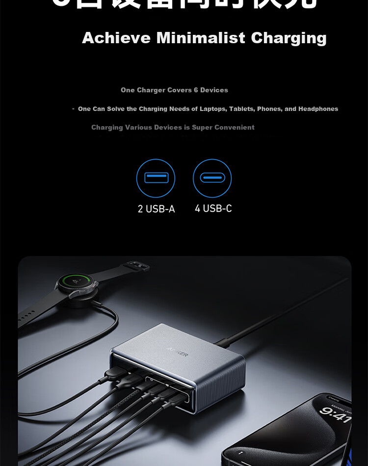 ANKE Prime200W Desktop Charging Station [Recommended by Tim from Storm Video], GaN Fast Charging Multi-Port Charger, Type-C 100W Socket Compatible with Apple 17/18 6