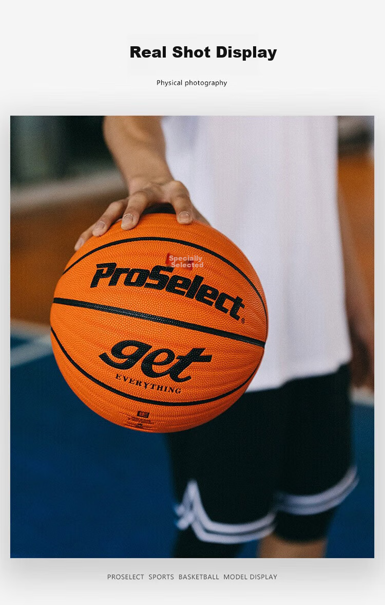 ProSelect Basketball, Size 7, Moisture-Absorbing PU Wave Pattern, Cement Court Wear-Resistant, Indoor And Outdoor Training And Competition Basketball, GB672GTV 10