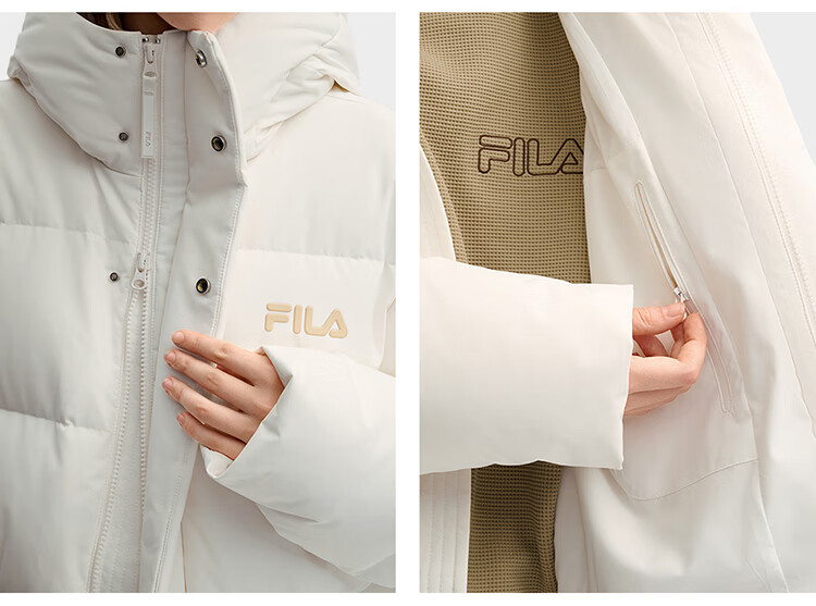 FILAFILA Official RGB Long Down Jacket 2025 Winter Couples Hooded Cold-Resistant Warm Coat 30