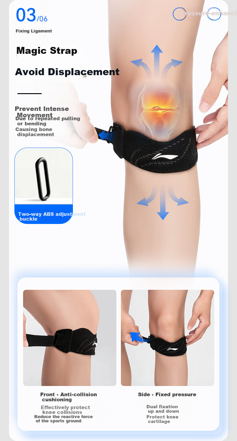 Li-Ning Patellar Strap Knee Brace Professional Sports Protection for Meniscus Injury, Badminton, Running, Hiking Knee Joint Protector 3