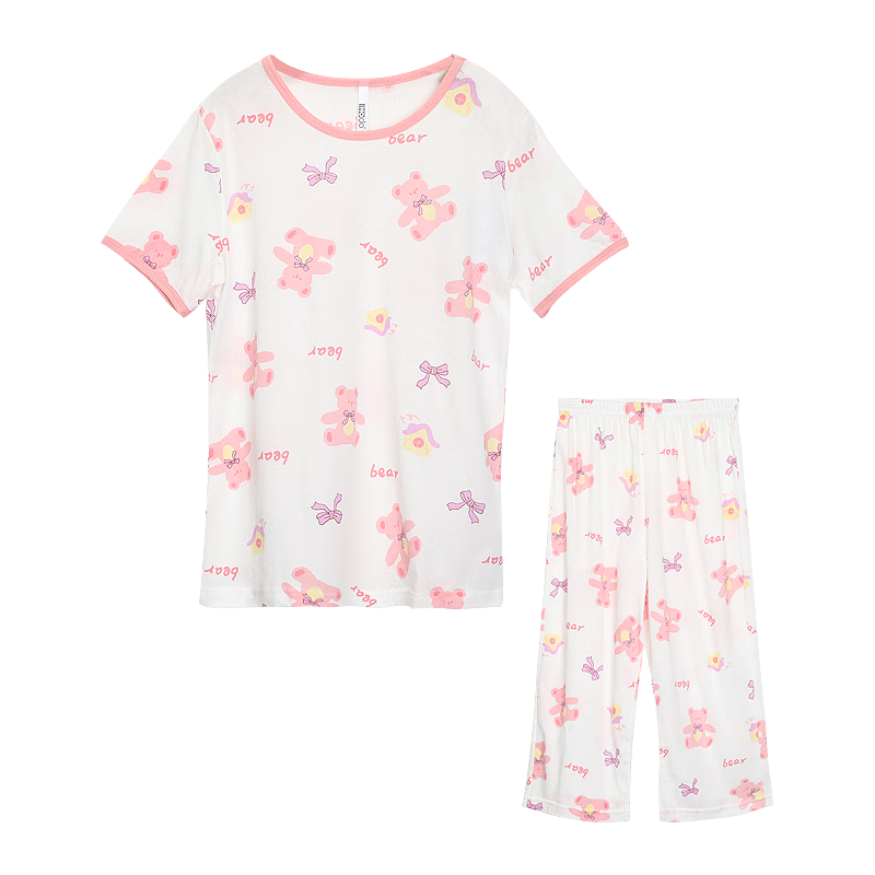 Hodohome Children's Pajamas for Girls, Summer Thin A-Class 40S Pure Cotton Home Wear Short Sleeve Mesh Breathable Air Conditioning Suit 310 One 130