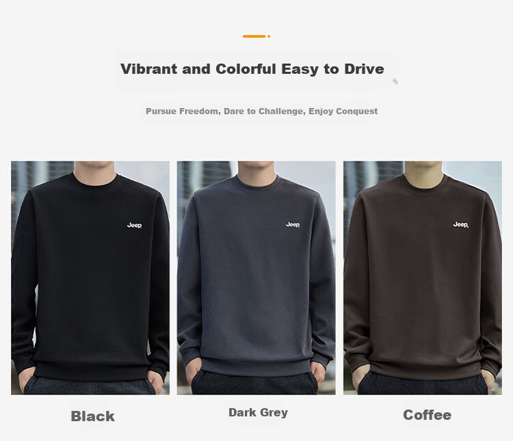 JEEP Men's Sweatshirt, Loose-Fitting Round Neck Undershirt for Spring And Autumn, Trendy Top, Men's Clothing, Black, 3XL 3