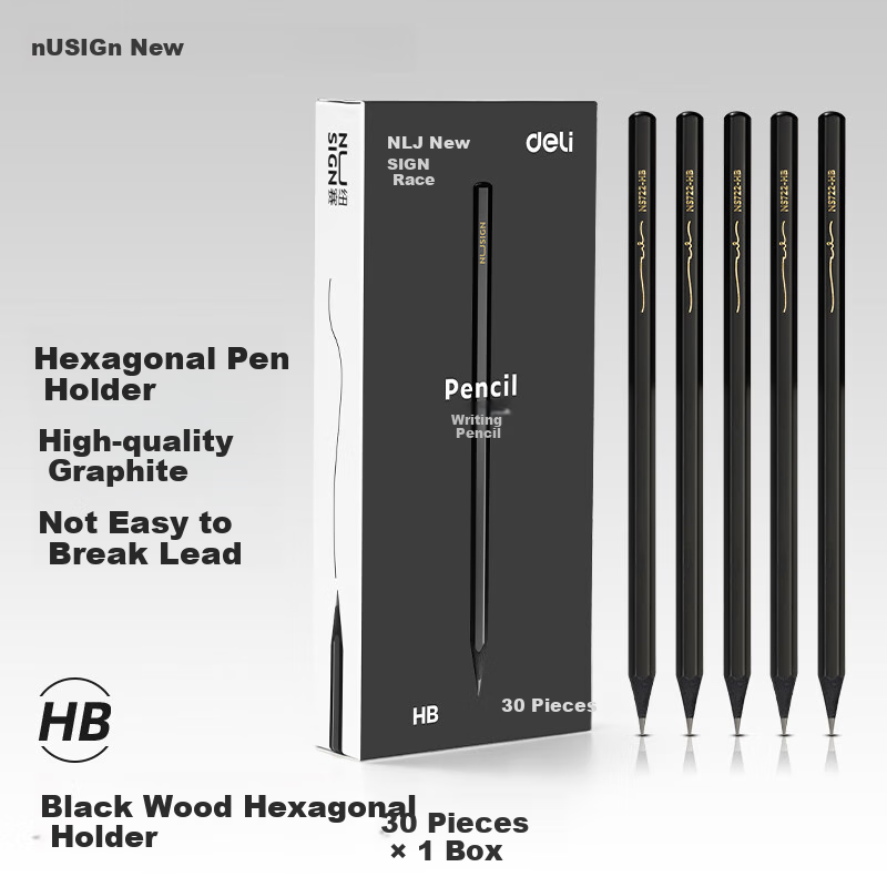NUSIGN Black Wood Graphite Writing Pencils with Hexagonal Barrel, Exam And Art Sketching Specialized Gift, 30 Pieces NS723-HB [Best-Selling Product], High-End Brand under Deli