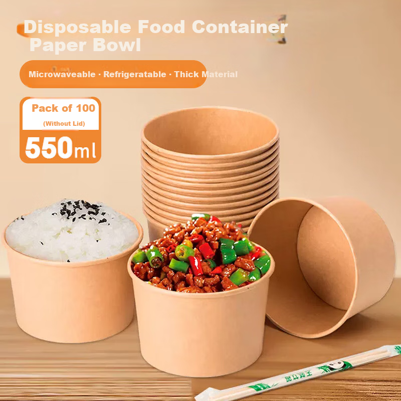 Jianaishenghuo Disposable Paper Bowls, 550ml*100 Pieces, Bamboo Fiber Soup Bowls for Hot And Sour Noodles, Rice Noodles, Takeout Bowls, without Lids
