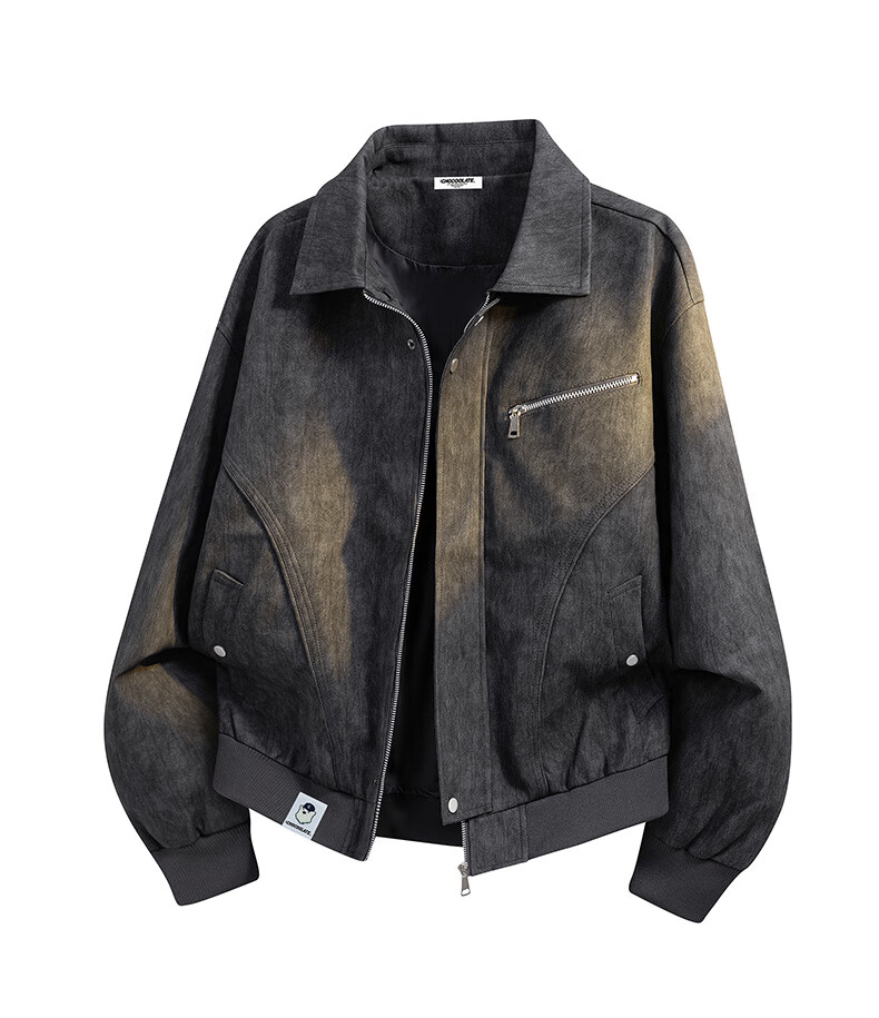 :CHOCOOLATE IT Tie-Dye Suede Velvet Jacket Men's Autumn New American Retro Collar Coat Coffee Brown M 2