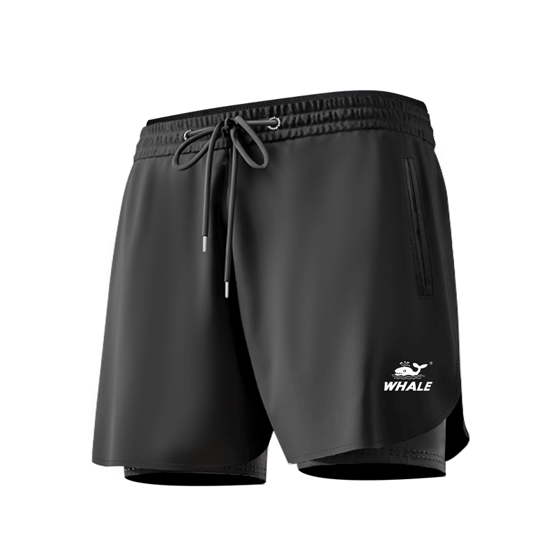 SPRING SWHALE Men's Double-Layer Swim Trunks Anti-Embarrassment Chlorine-Resistant Pool Beach Large Size Men's Swimwear Hot Spring Shorts